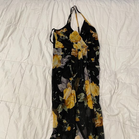 Fashion Magazine, black and yellow floral spaghetti strap dress, size M - Picture 2 of 3